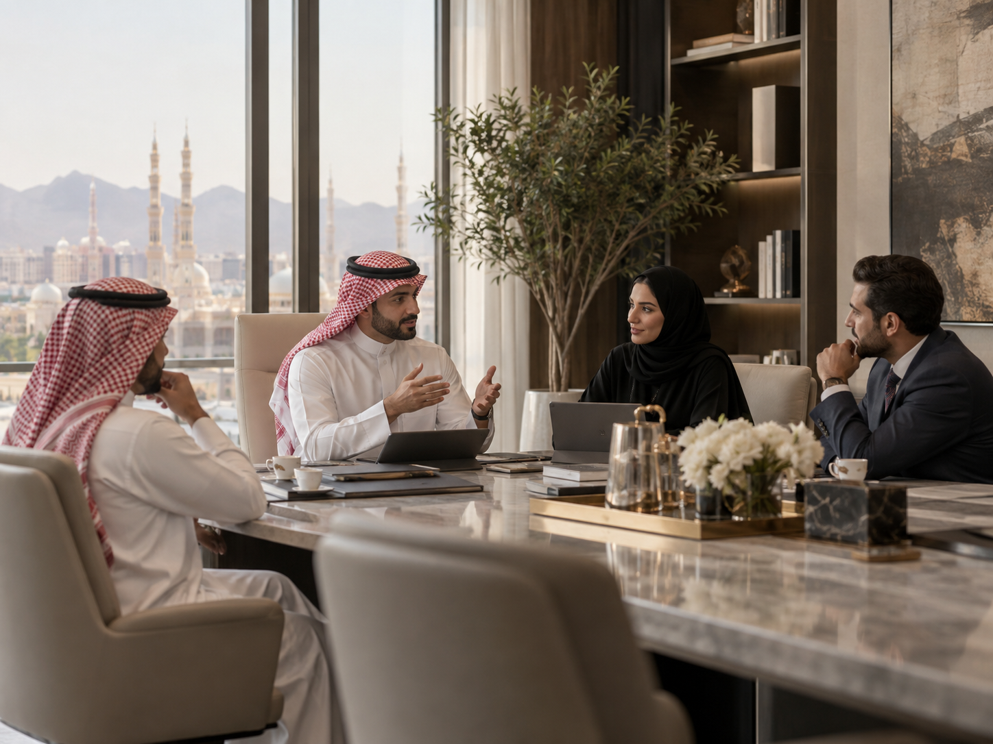 Saudi and international executives in a business meeting